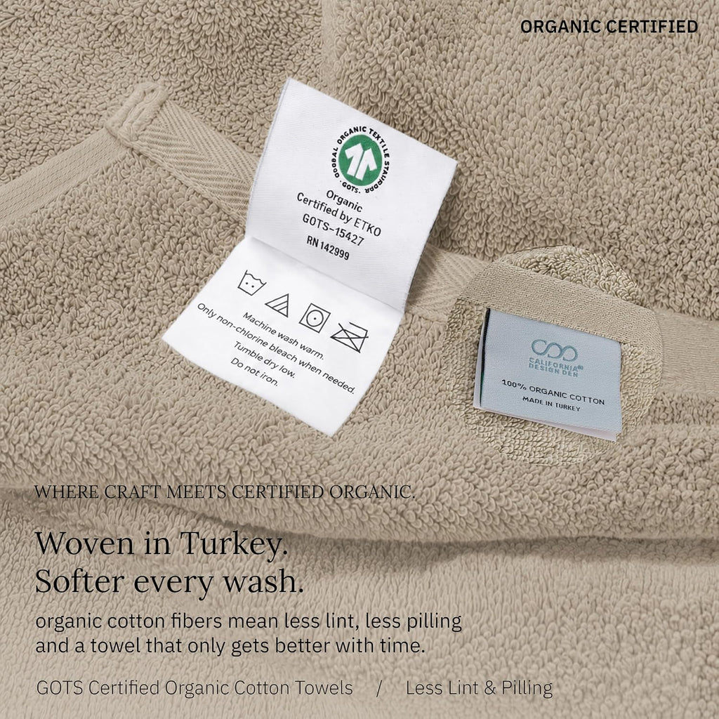 Organic Cotton Luxury Bath Towel Set, Light Beige | 100% Organic Turkish Cotton, 6-Pc Set: 2 Bath, 2 Hand Towels, 2