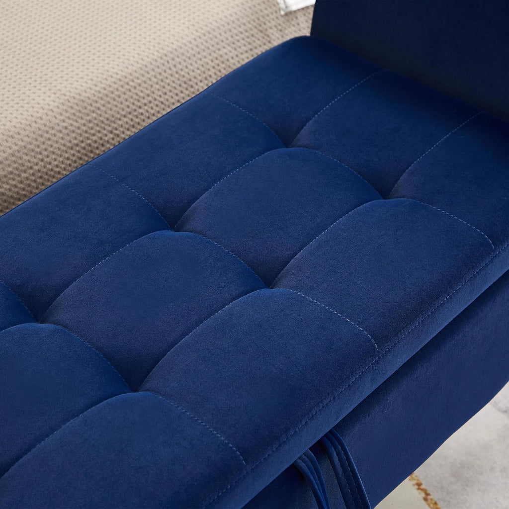 Storage Ottoman Bench, Velvet Benches End of Bed Bench with Solid Wood Legs Upholstered Ottoman with Storage Indoor