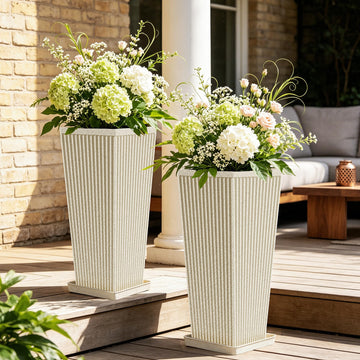 24" Tall Planters for Outdoor Plants with Tray Set of 2 Resin Beige