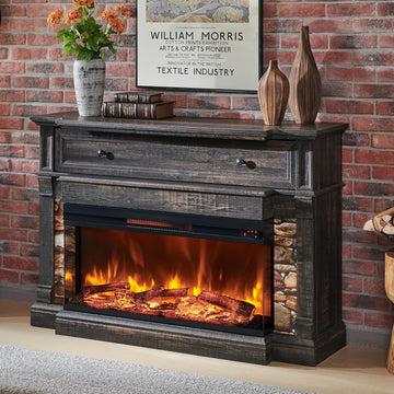 Electric Fireplace with Mantel, 3-Sided Glass Farmhouse TV Stand with Fireplace for TVs up to 65", 52" Media