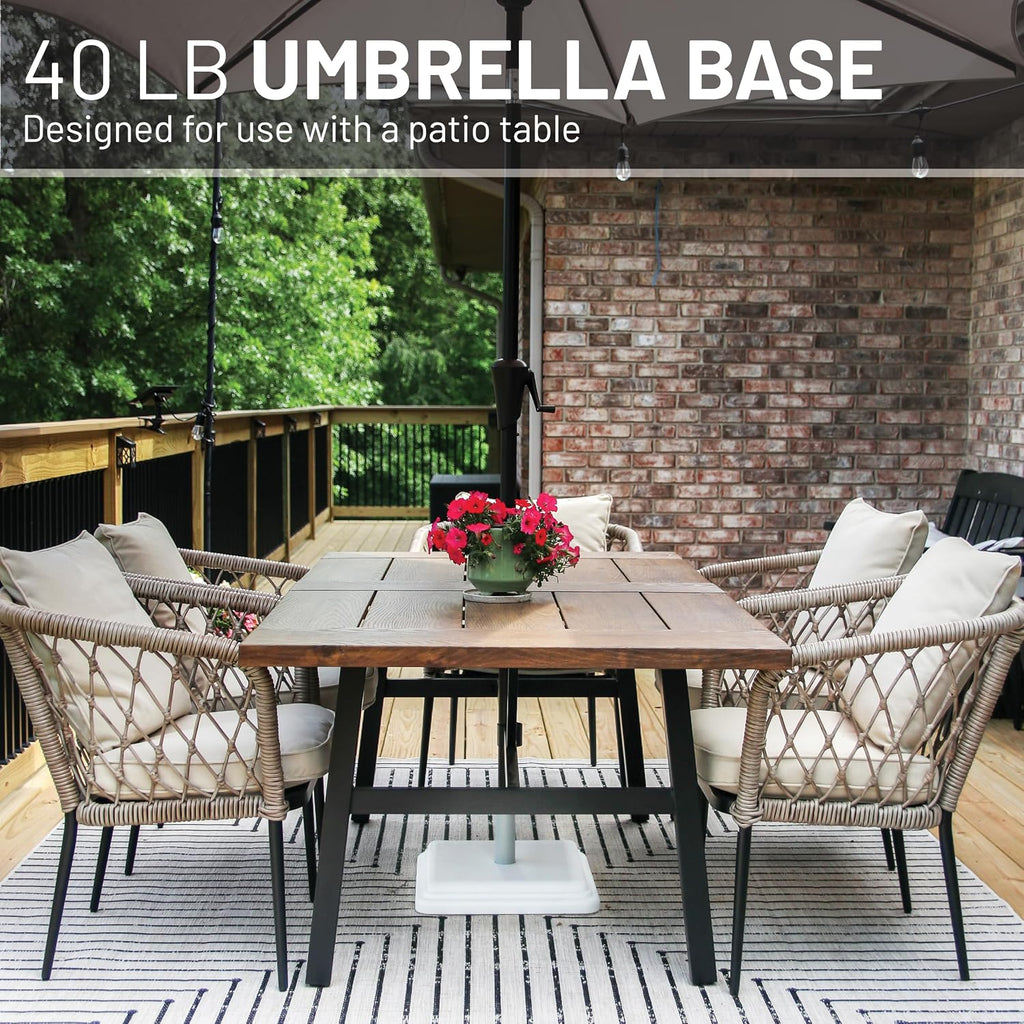 40 Pound Umbrella Base - Weighted Umbrella Base For Use With Patio Table - Heavy Duty Base for Umbrella - White