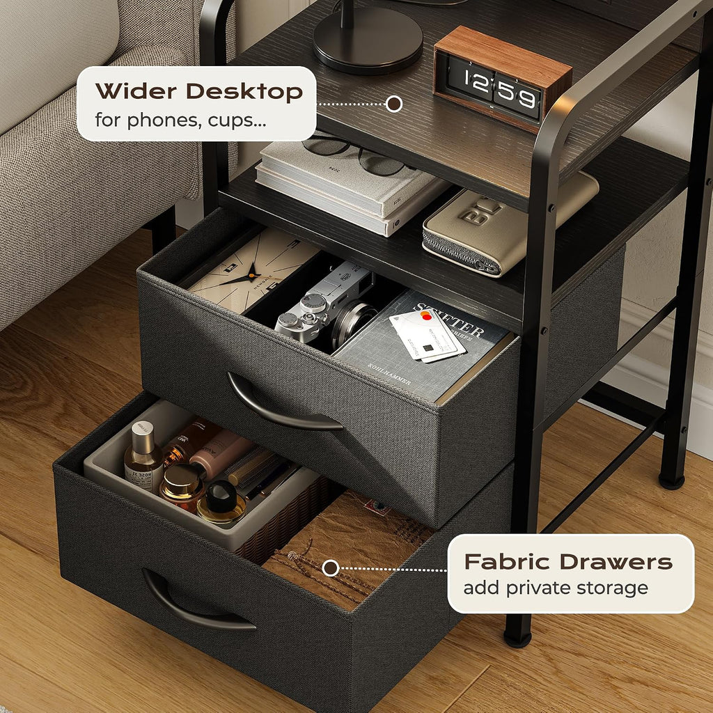 Nightstands Set of 2, Night Stand with LED Lights, Charging Station and USB-C Ports, 2 Drawers Bed Side Table, Open