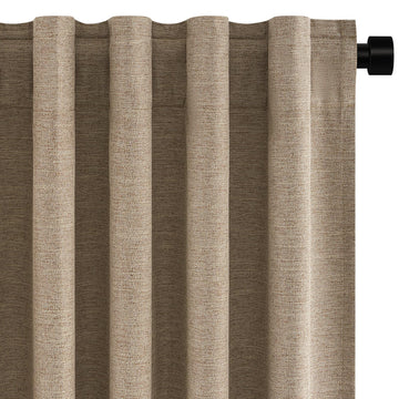 Taupe Burlap Linen Blackout Curtains 63 Inches Long 2 Panels for Small Window Boho Farmhouse Linen Blend Texture