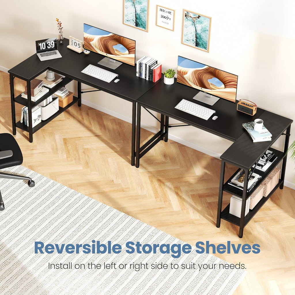 L Shaped Desk 47 Inch Computer Desk Gaming Furniture Corner Desks Home Office PC Table with Reversible Storage Shelves