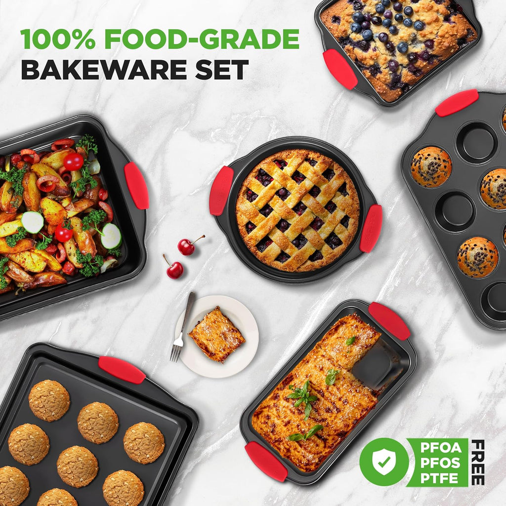 Pans Set - 6 Piece Bakeware with Nonstick Carbon Steel for Easy Release and Cleanup, Durable and Versatile Design