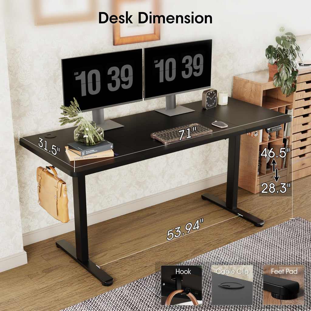 Large Electric Standing Desk 71"x31.5" Height Adjustable, Black