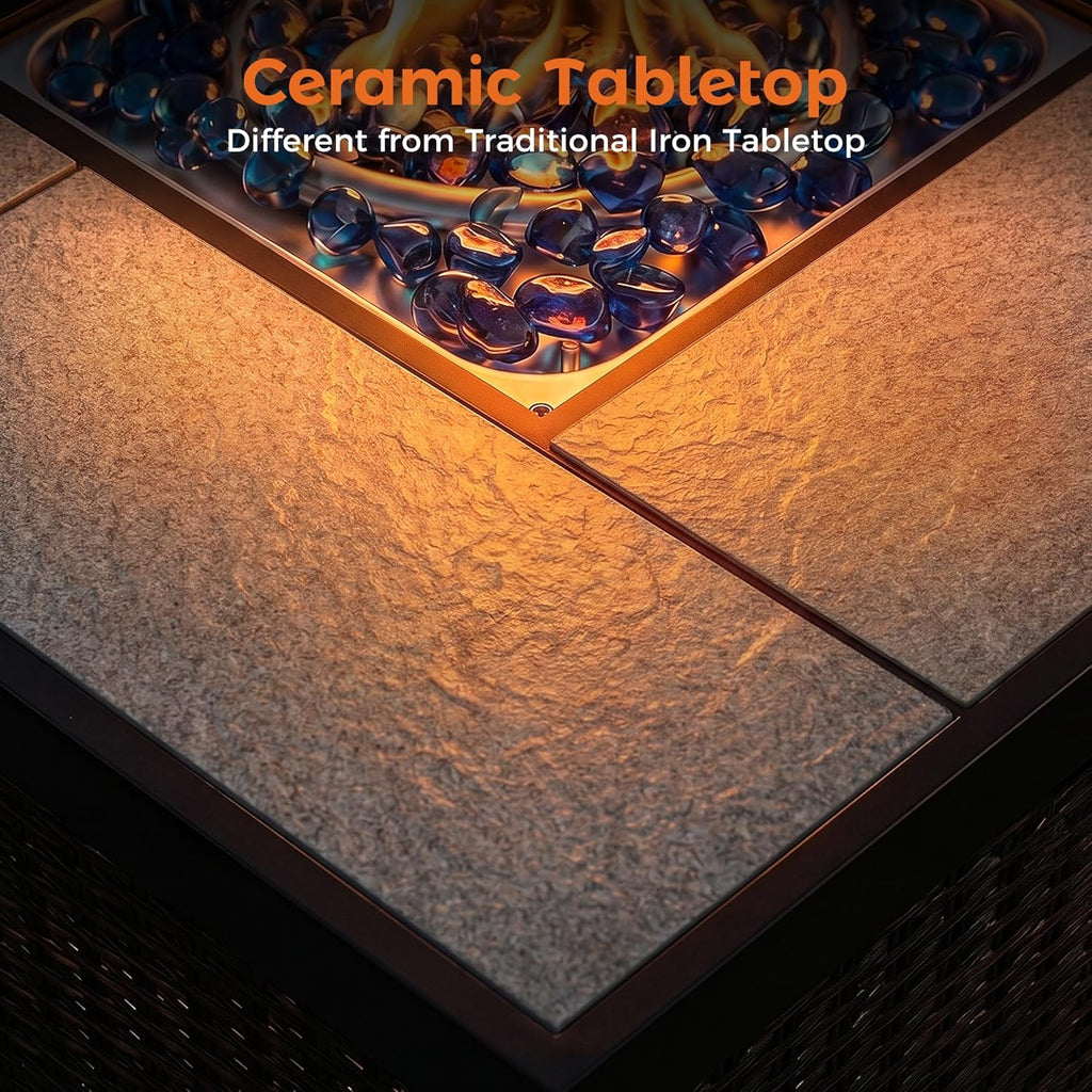 Propane Gas Fire Pit Table 32 inch 50,000 BTU Square Gas Firepits for Outside, Brown