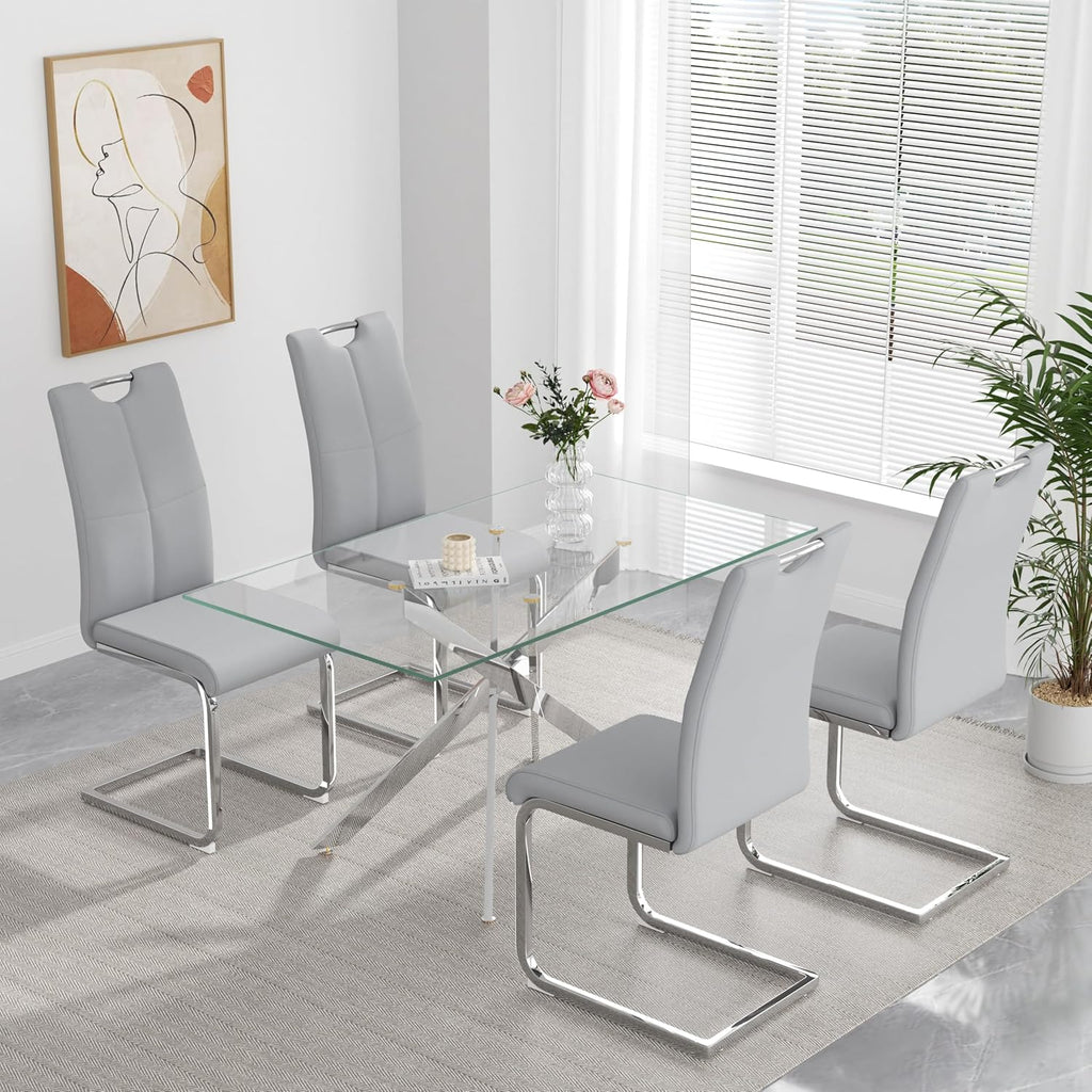 Modern Dining Chairs Set of 4, High Back Kitchen and Kitchen Room Chairs with Silver Metal Chrome Legs and