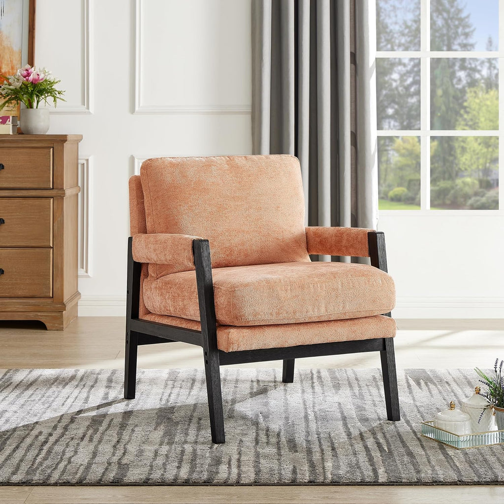 Kelly Mid-Century Modern Chenille Upholstered Accent Armchair, Orange