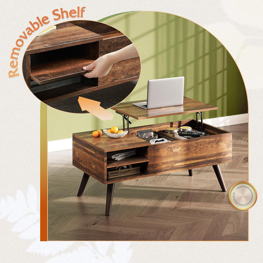 Lift Top Coffee Table,Small Coffee Table with Storage, Adjustable Shelf and Storage Compartment
