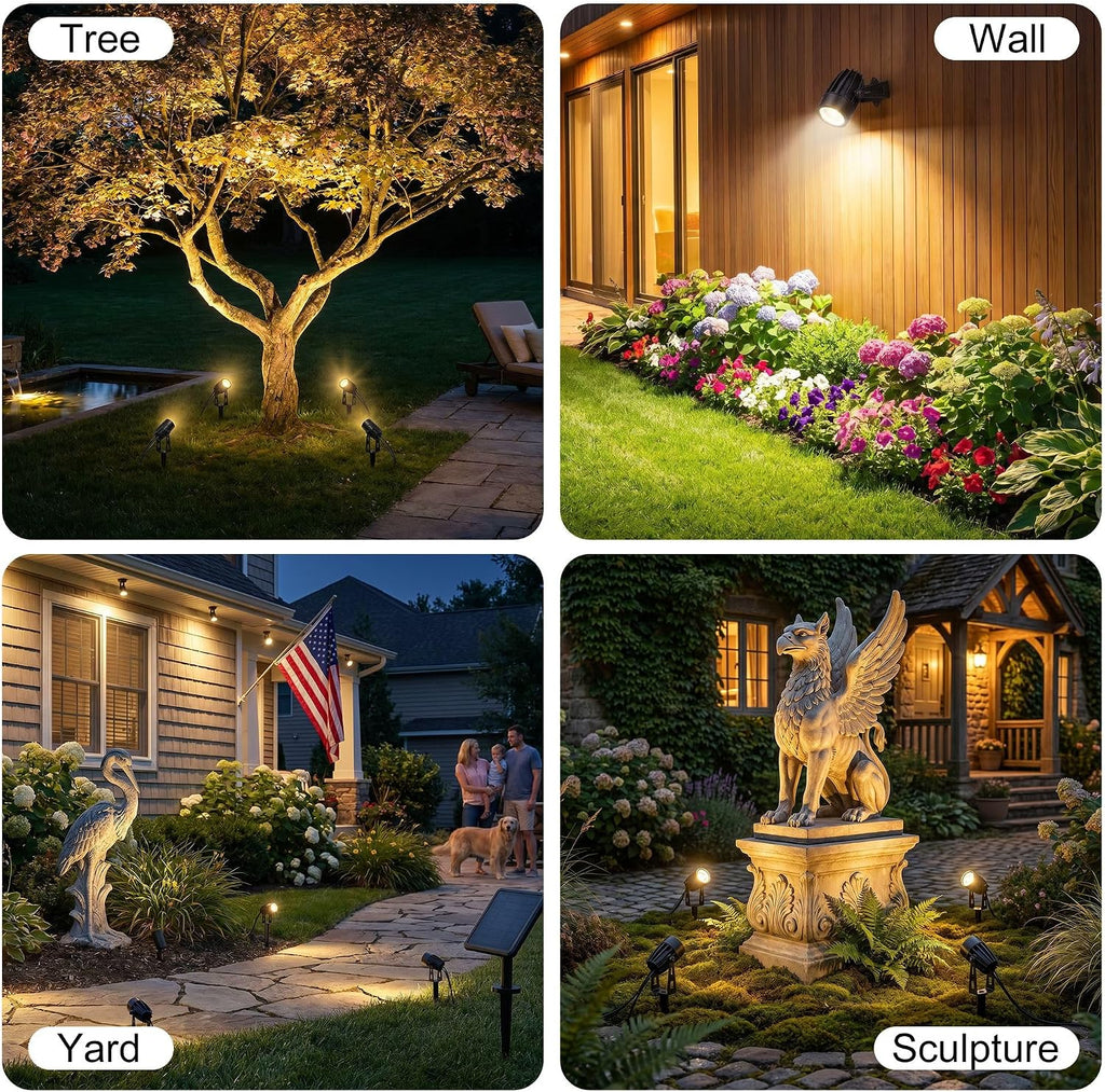 Solar Spot Lights Outdoor Palm Tree Uplights 4pack 2-in-1 Stake&Wall Mounted Landscape Spotlights IP65 Waterproof for