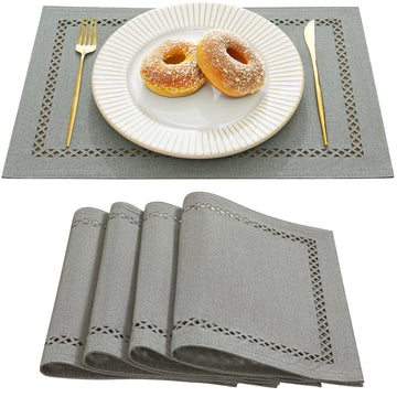 Farmhouse Burlap Place Mats, Grey Placemats Set of 4, 12 x 18 Inch