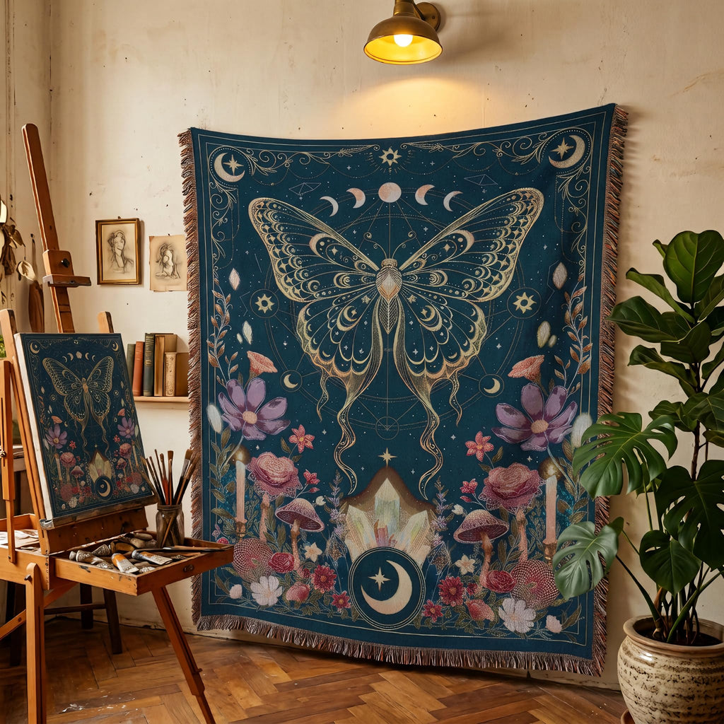Cotton Woven Butterfly Throw Blanket Whimsical Boho Throw Blanket with Tassels for Couch Bed Chair Lounge Hippie Room