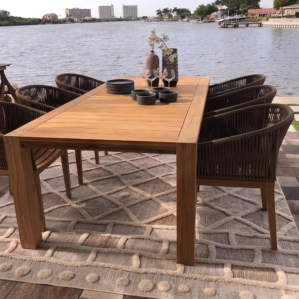 Malibu Dining Chair with Arms, Rope-Wrapped Outdoor Teak Chairs, Scandinavian Style Patio Chairs, Residential and