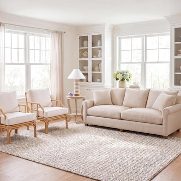 Area Rug - Natural Fiber Collection - Large - Natural & Light Blue, Handmade Jute & Wool, Ideal, Dining Space