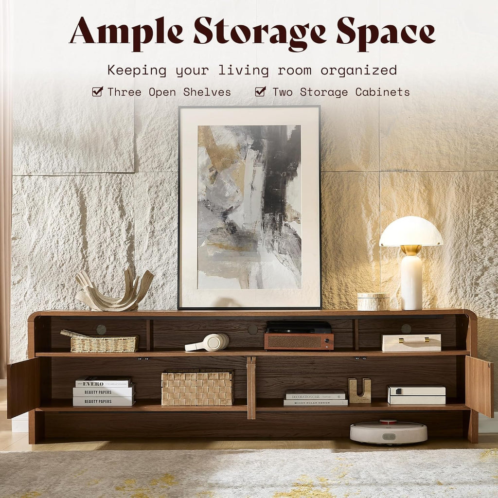 70" Modern TV Stand for TVs Up to 80", Wood TV Console with Curved Profile Design & 2 Storage Cabinets, Media Console