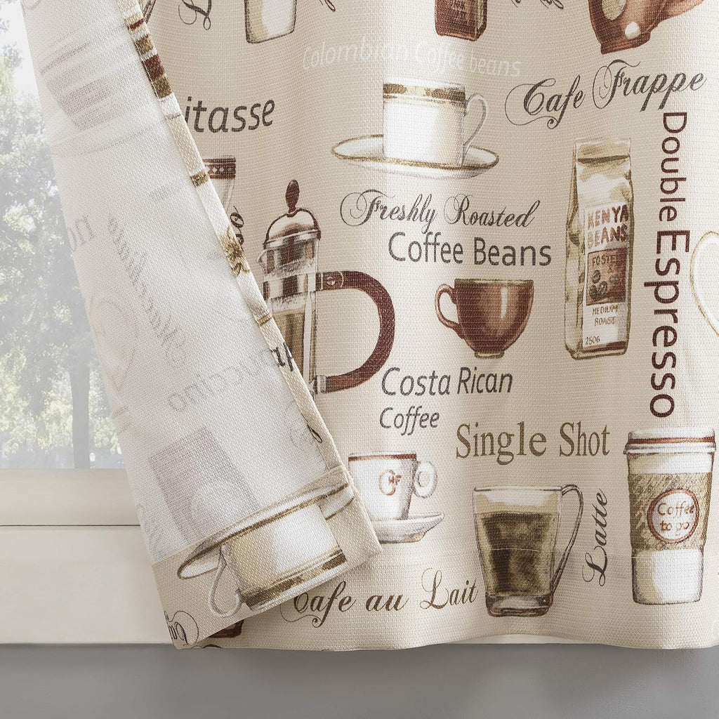 Bristol Coffee Shop Semi-Sheer Rod Pocket Kitchen Curtain Valance and Tiers Set, Ivory Off-White