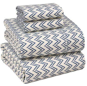 100% Cotton Percale King Sheets, King Size Sheets Set, Chevron