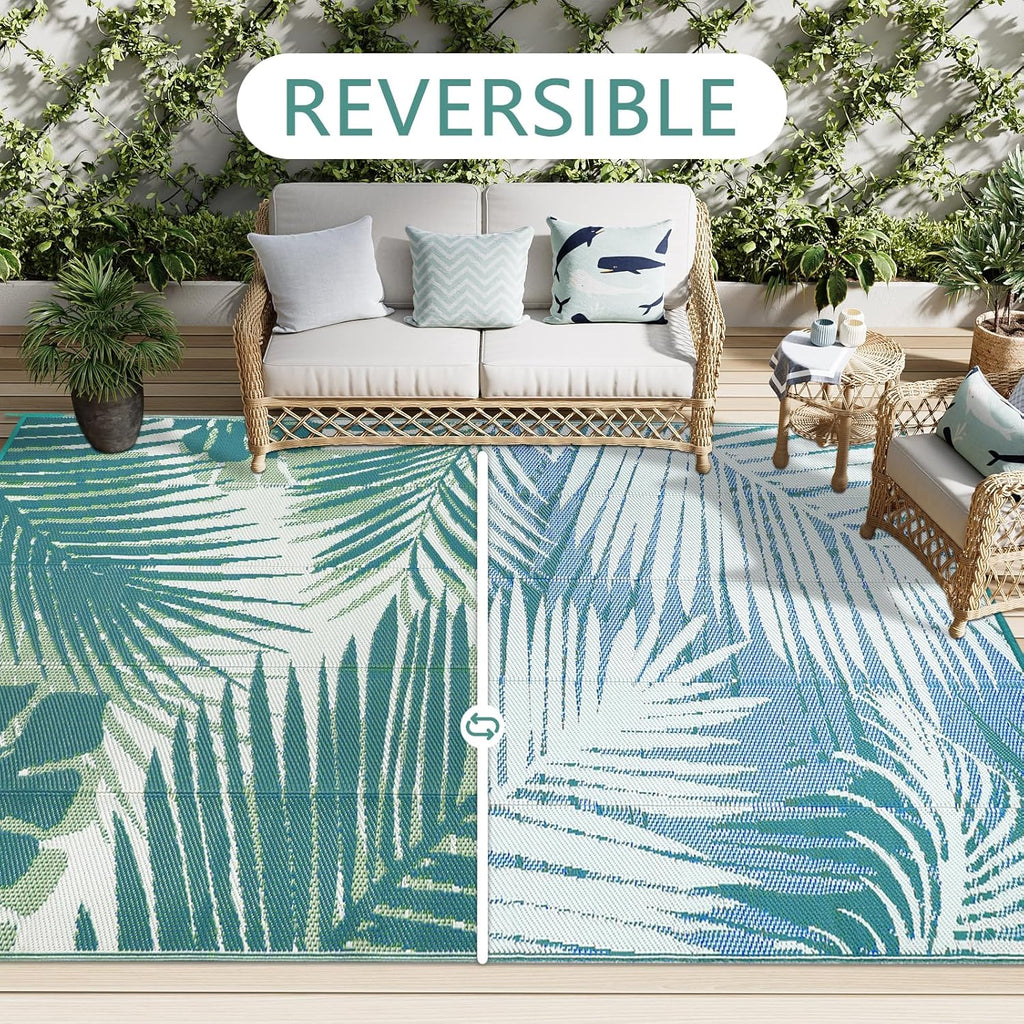 Plastic Outdoor Rug 8x10 Waterproof Outdoor Carpet Patio Rugs Tropical Camping Rug Outside RV Mat Ru