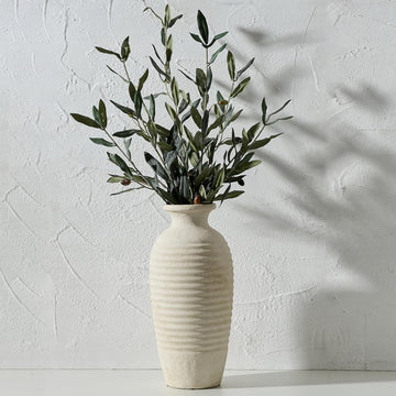 Ceramic Natural Rustic Vase, 14.4 Inch Large Vintage Flower Threaded Decorative Farmhouse Tall Vase