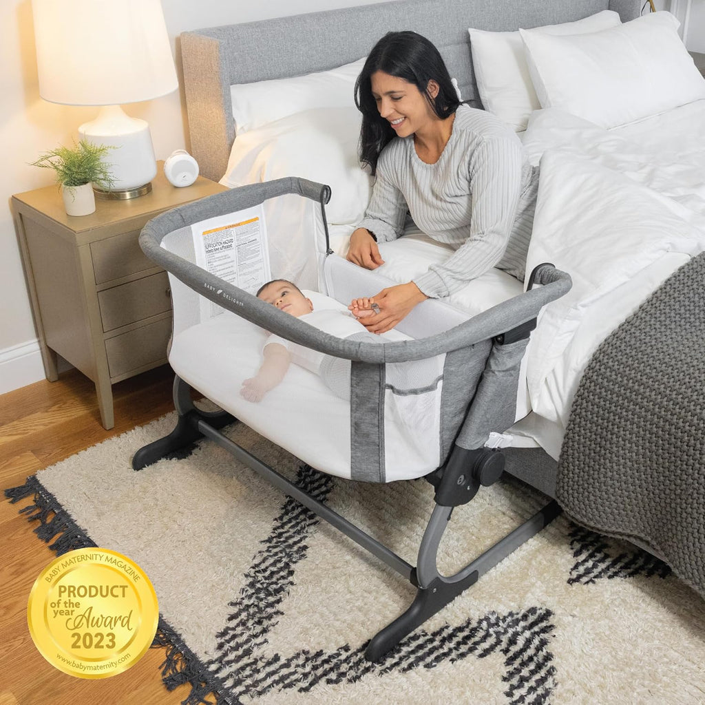 Beside Me Dreamer Bassinet | Bedside Sleeper | 7-Position Height Adjustment | Charcoal Tweed