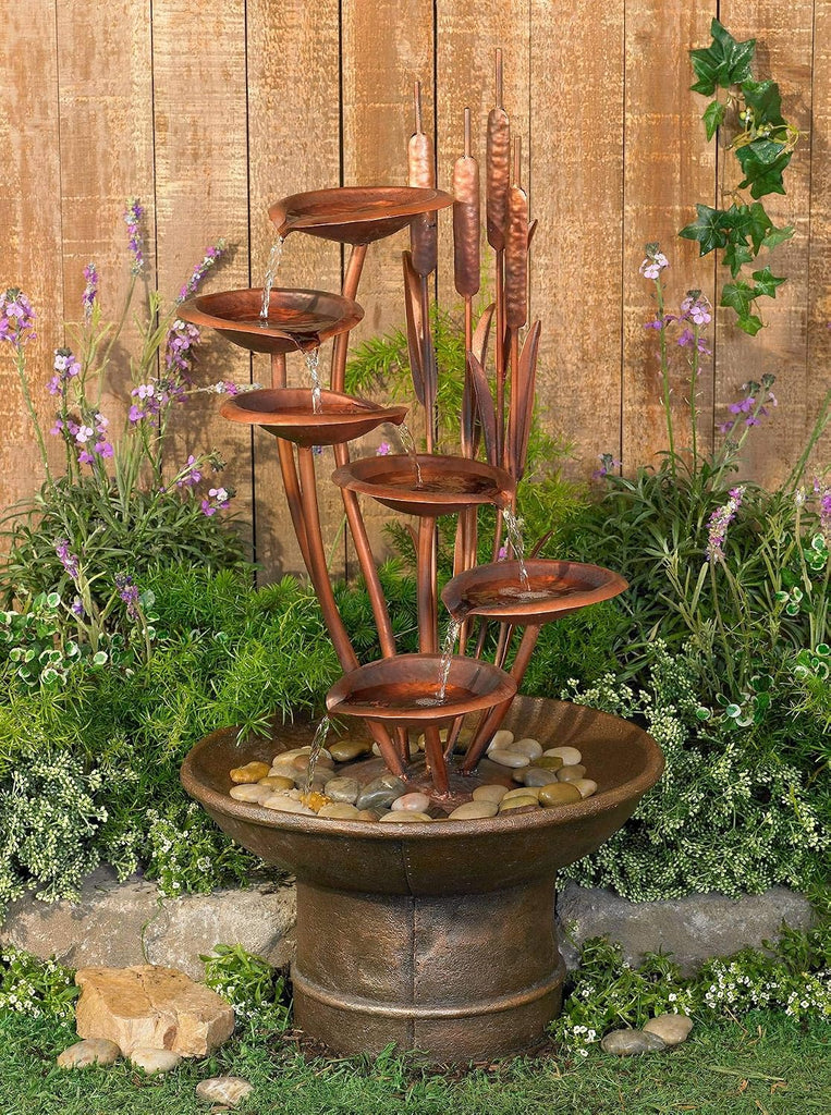 Ashton Water Lilies and Cat Tails 33" High Large Asian Indoor Outdoor Cottage Core Decor Resin Floor Fountain