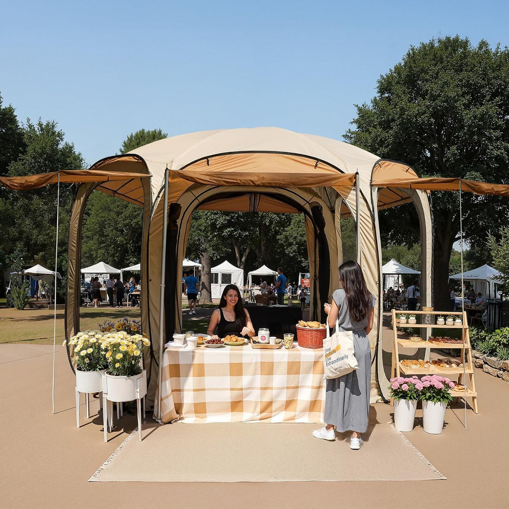 12×12 FT Pop Up Canopy Tent with Mosquito Netting | Outdoor Screen House with 6 Sunshades | Instant Canopy with