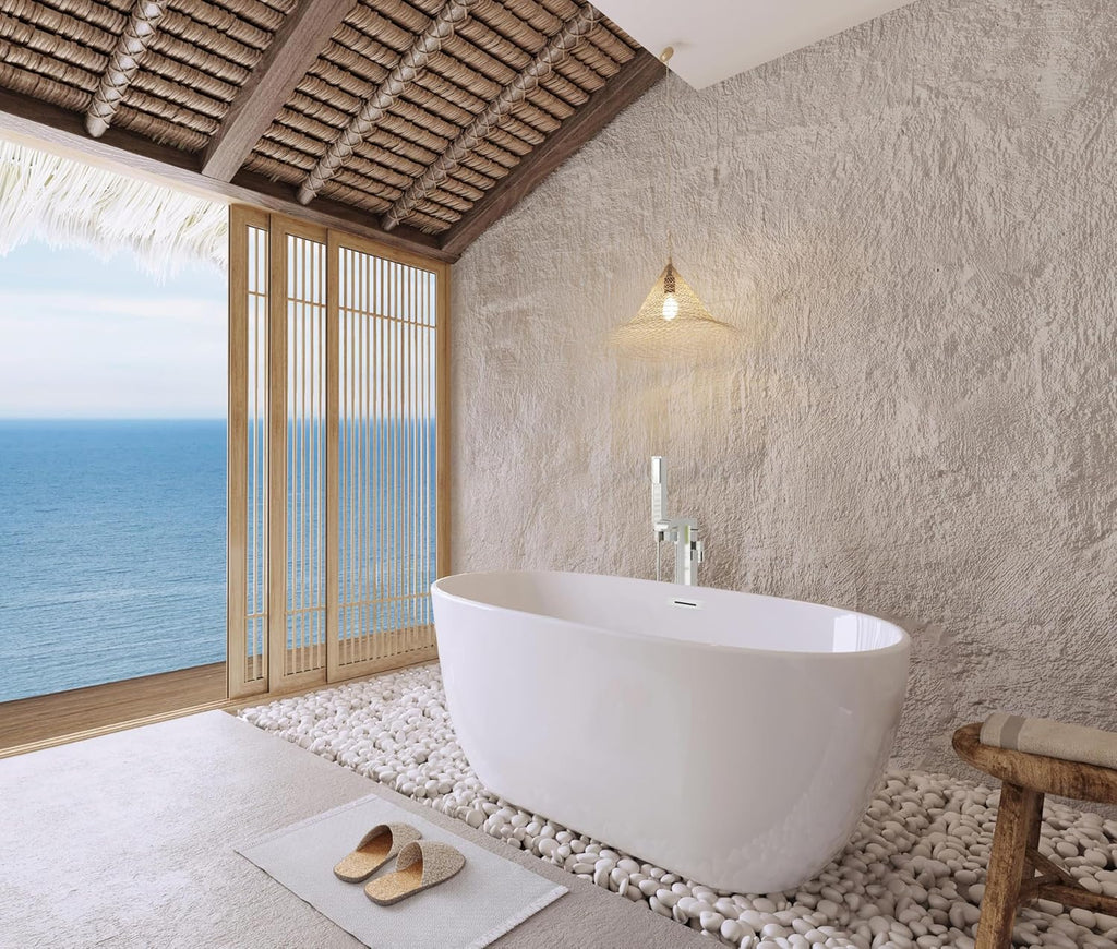 Daphne 54 Inch Soaking Roll Top Bathtub, Modern Style, Glossy White