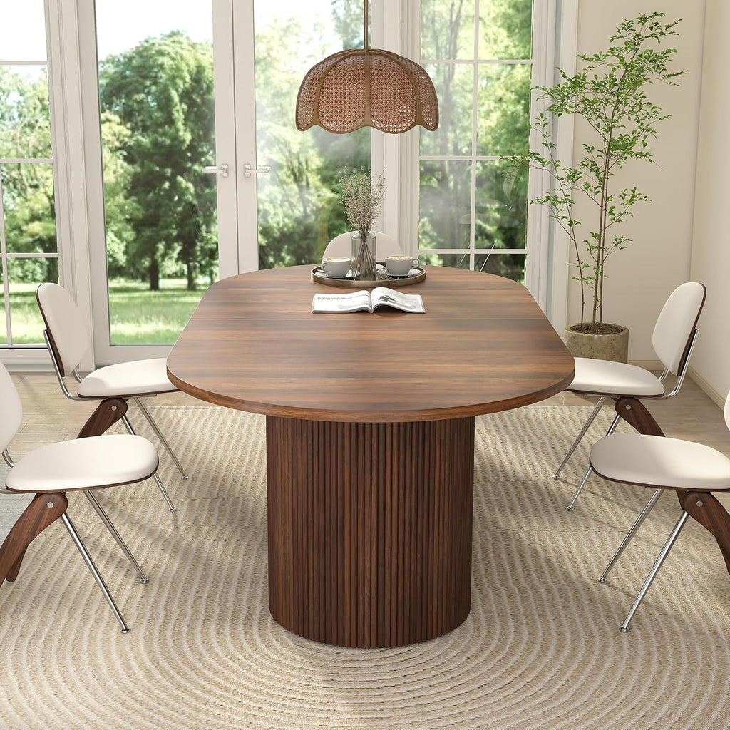41 in-78 in Extendable Dining Room Table for 4-8, Round Expandable Kitchen Table with Fluted Base, Modern Farmhouse