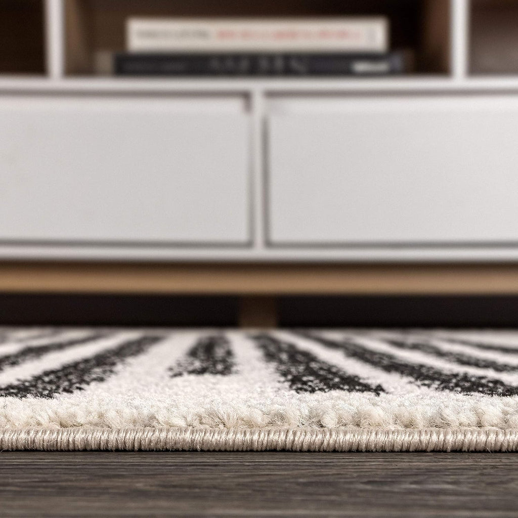 Khalil Modern Berber Stripe Cream/Black Area Rug, 12x15, Contemporary, Bohemian, Easy-Cleaning