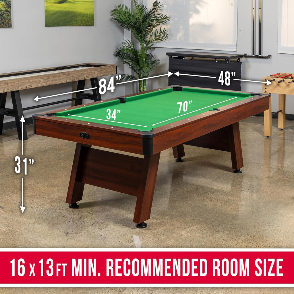 7 and 8 ft Pool Tables with Wood Finish - Gray, Black, or Green Felt - Billiards Game Room Table for Adults & Family