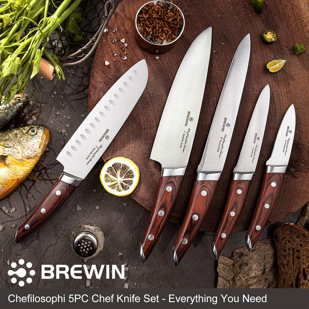 Japanese Chef Knife Set 5 PCS with Elegant Red Pakkawood Handle Ergonomic Design,Professional Ultra Sharp Kitchen