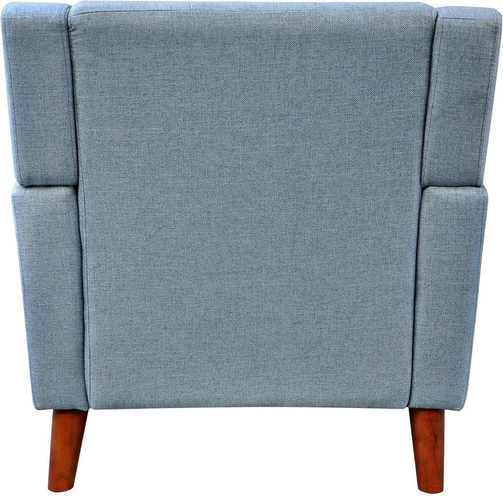 Alisa Mid Century Modern Fabric Arm Chair, Blue and Walnut