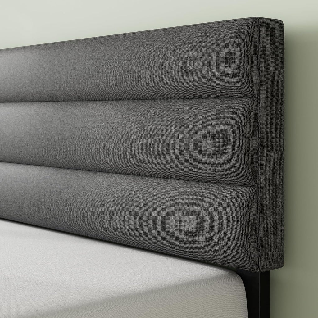 Queen Piper Upholstered Platform Bed with Horizontal Paneled Headboard, Wooden Slat Support, No Box Spring Needed