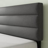 Full Piper Upholstered Platform Bed with Horizontal Paneled Headboard, Wooden Slat Support, No Box Spring Needed