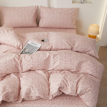 Vintage Garden Pink Ditsy Floral Comforter Set Pink Soft 100% Cotton 3-Piece Chic Feminine Floral Bedding Set