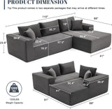 110” Cloud Sectional Couch, Boneless Sofa for Living Room, Modular Sectional Sofa with Deep Seat