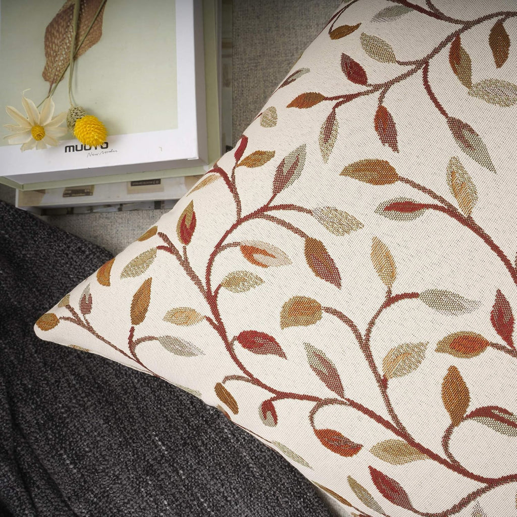 Classical Embroidery Jacquard Beige Leaf Pattern Square Decorative Throw Pillow Case Cushion Cover 18 x 18 inch
