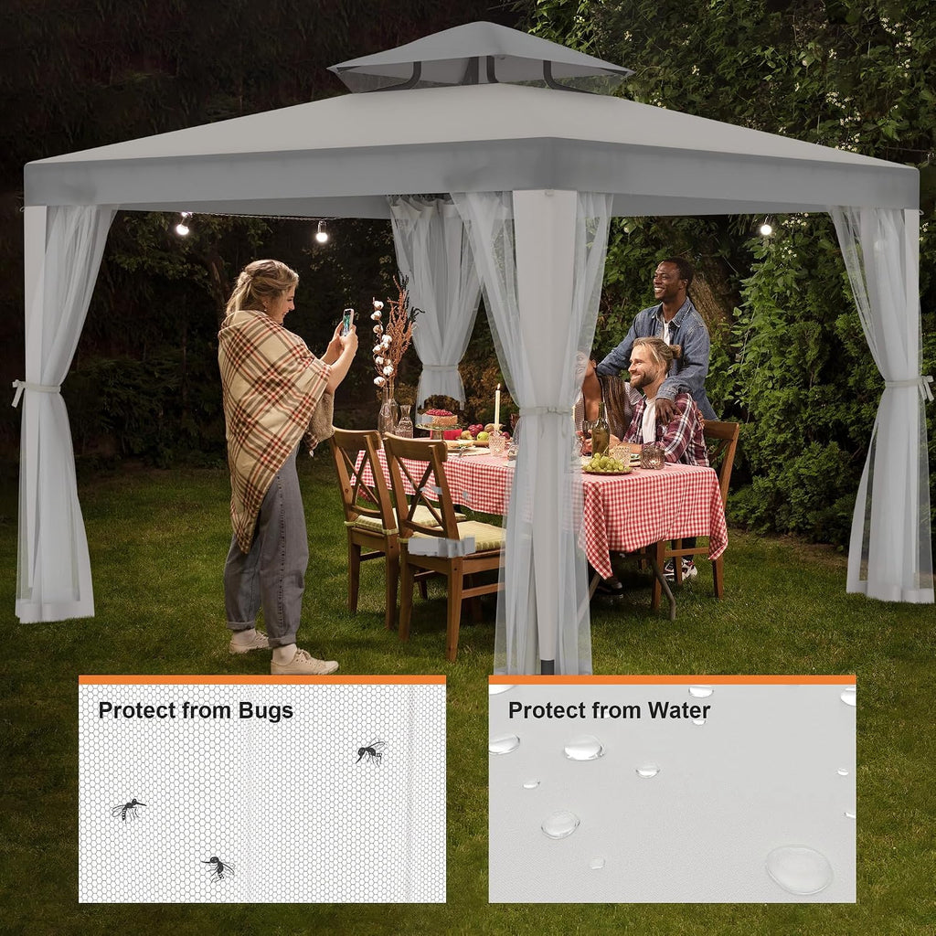 Patio Gazebo Tent Outdoor Canopy Shelter 10'x10' with Removable Netting,100 Square Feet of Shade and Lawns (Gray)