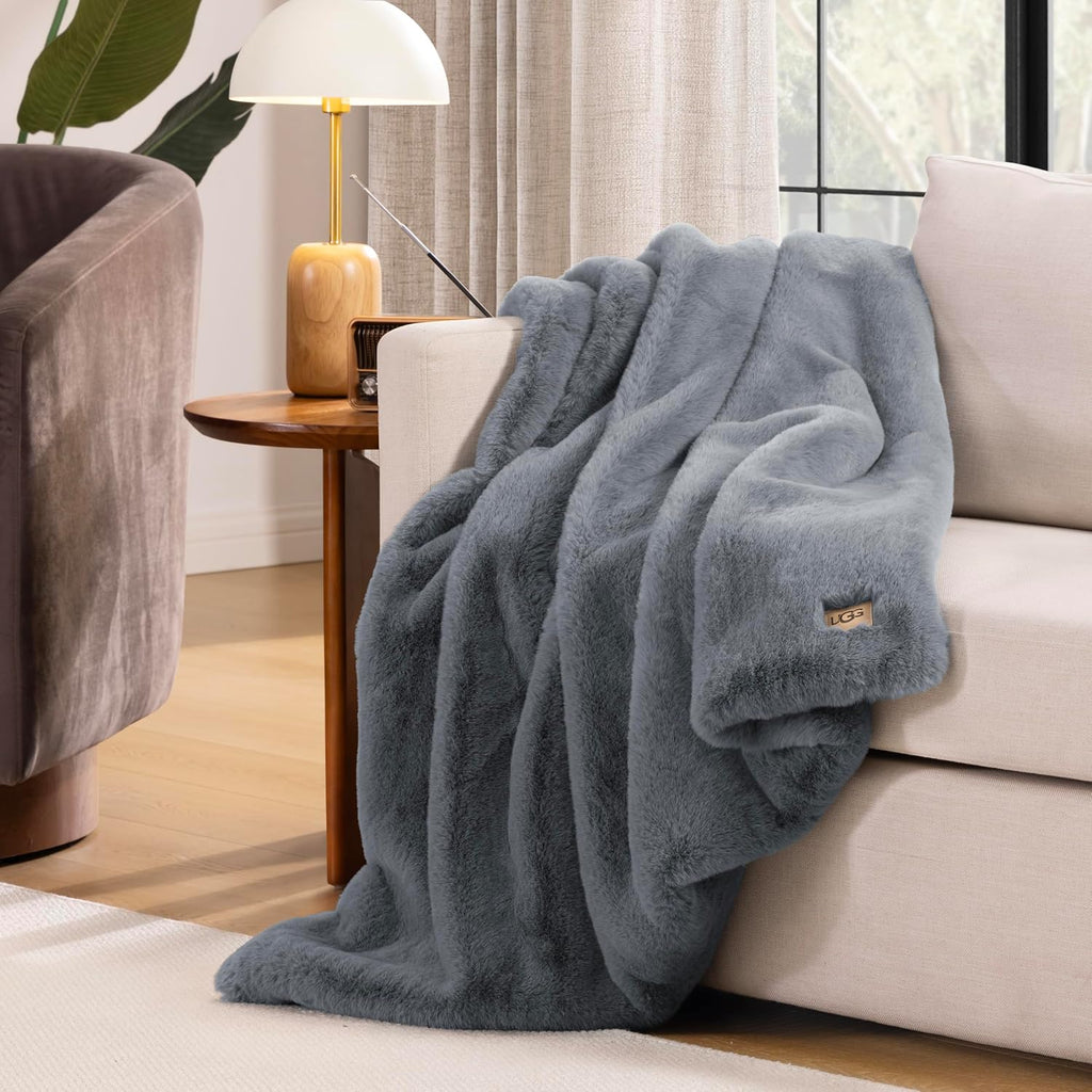 Euphoria Faux Fur Throw Blanket, Oversized Soft Throw, Luxury Room Decor, Giftable Fuzzy Blankets, Machine Washable