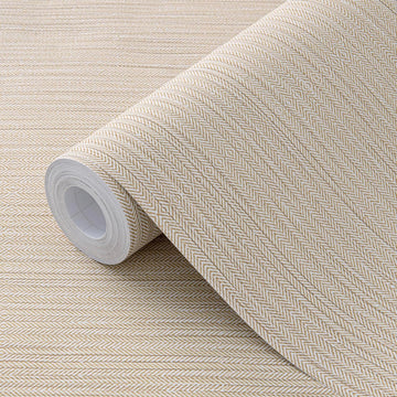 Beige Herringbone Peel and Stick Wallpaper, Modern Woven Look Geometric Self Adhesive Removable Wallpaper Living Room
