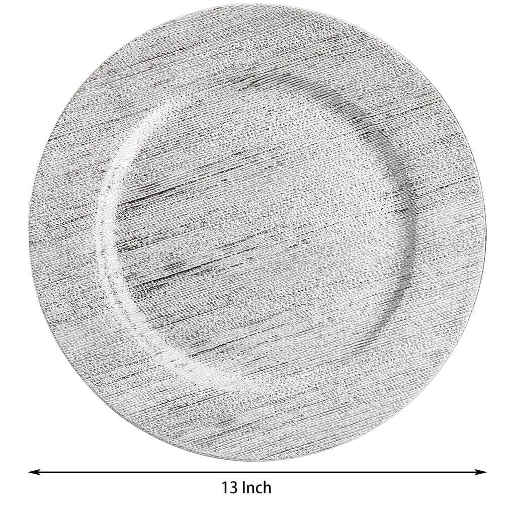 12 Pack Silver Charger Plates, 13 Inch Round Plastic Charger Plates, Decorative Silver Strip Plate Chargers