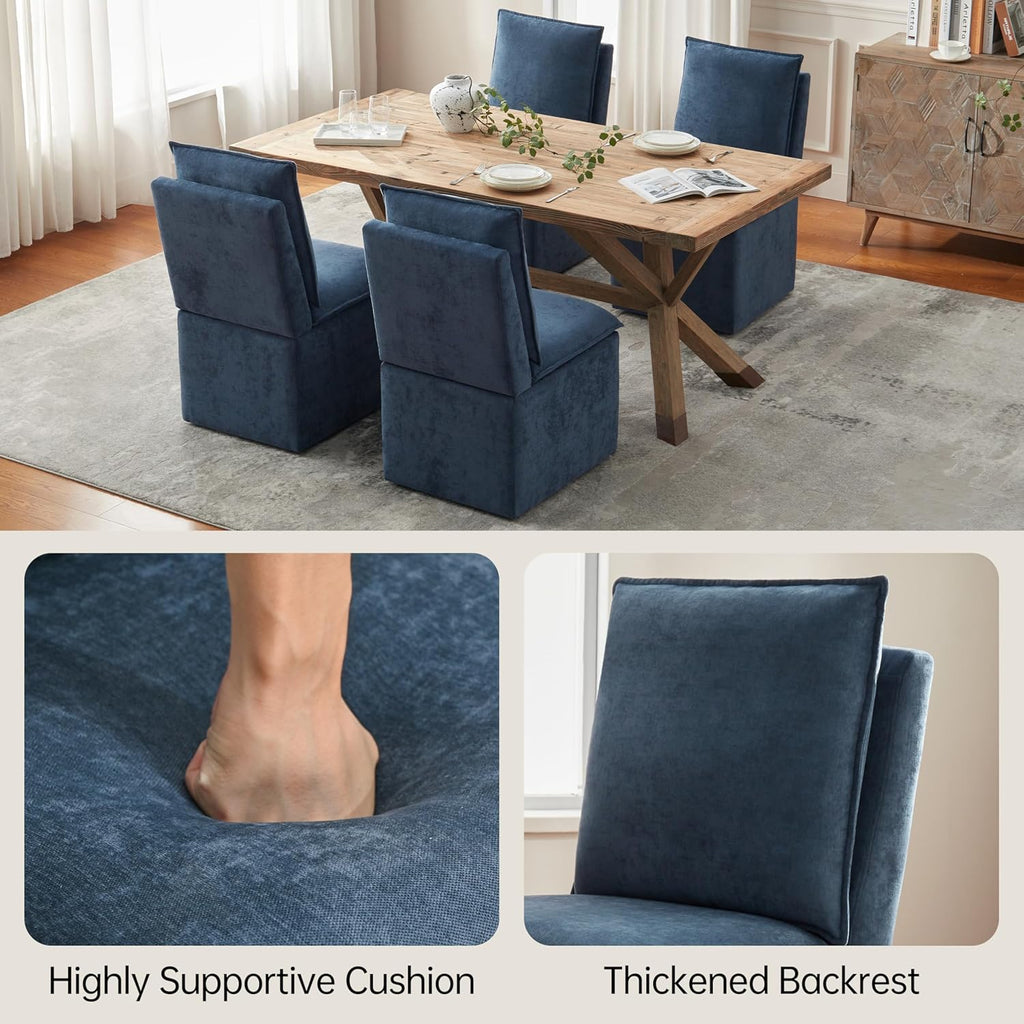 Upholstered Dining Chairs Set of 2, Modern Rolling Chairs with Storage and Wheels