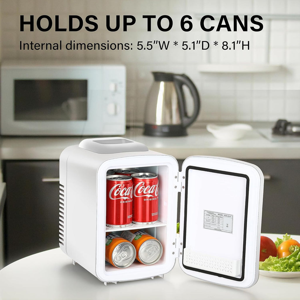 Portable Mini Fridge, 4L/6 Can Cooler and Warmer Compact Refrigerator for Skincare, Cosmetics, Beverage, Food, for
