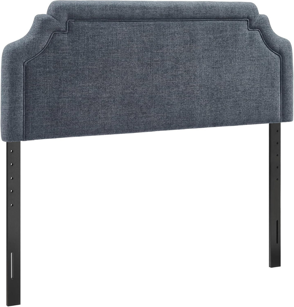 Queen Upholstered Fabric Headboard in Slate Blue - Padded Cushioned Headboard with Woven Heathered