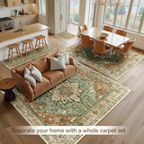 Area Rugs Large 9'x12' Washable Non-Slip, Floral Vintage Distress Medallion Carpet for Living Room B