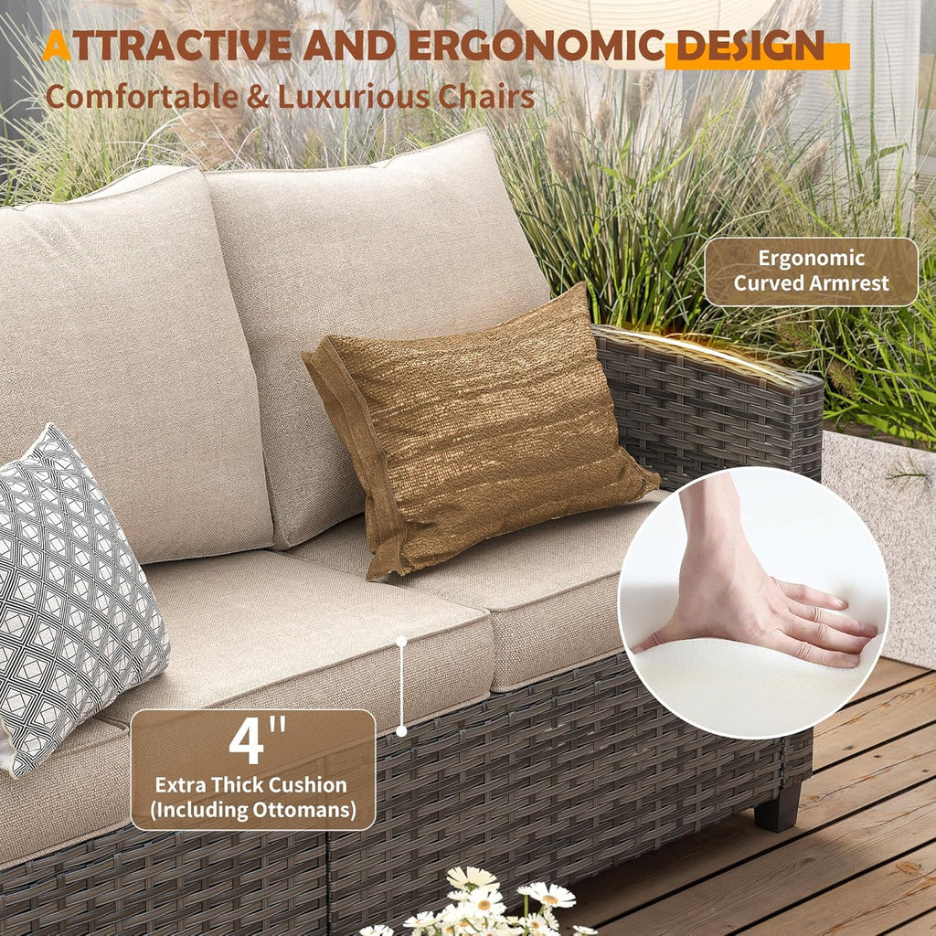 Patio Furniture Set with 44" Fire Pit Table, 6 Pieces Outdoor Sectional Conversation Sets
