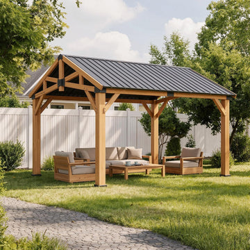 12' x 16' Cedar Wood Gazebo with Hardtop Galvanized Steel Roof
