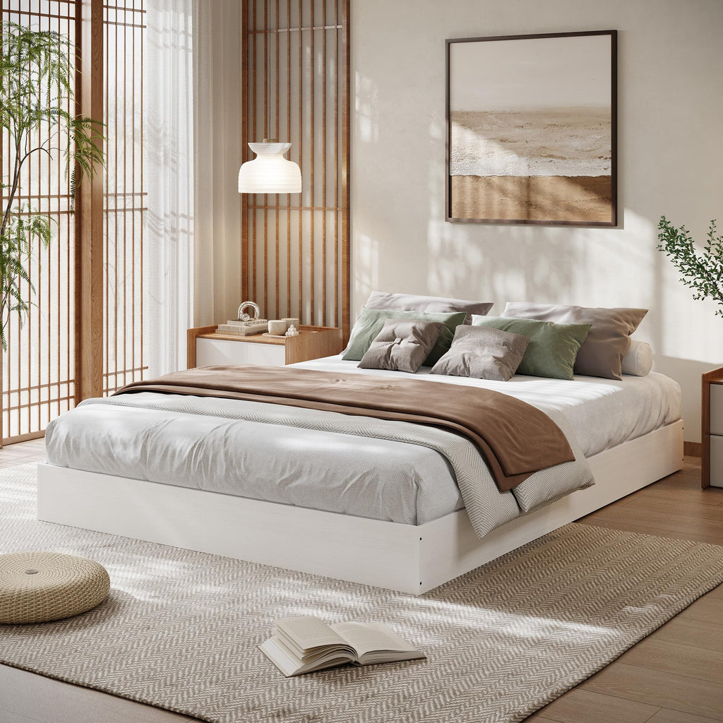Full Size Bed Frame, Wood Platform Bed with Sturdy Wooden Slats