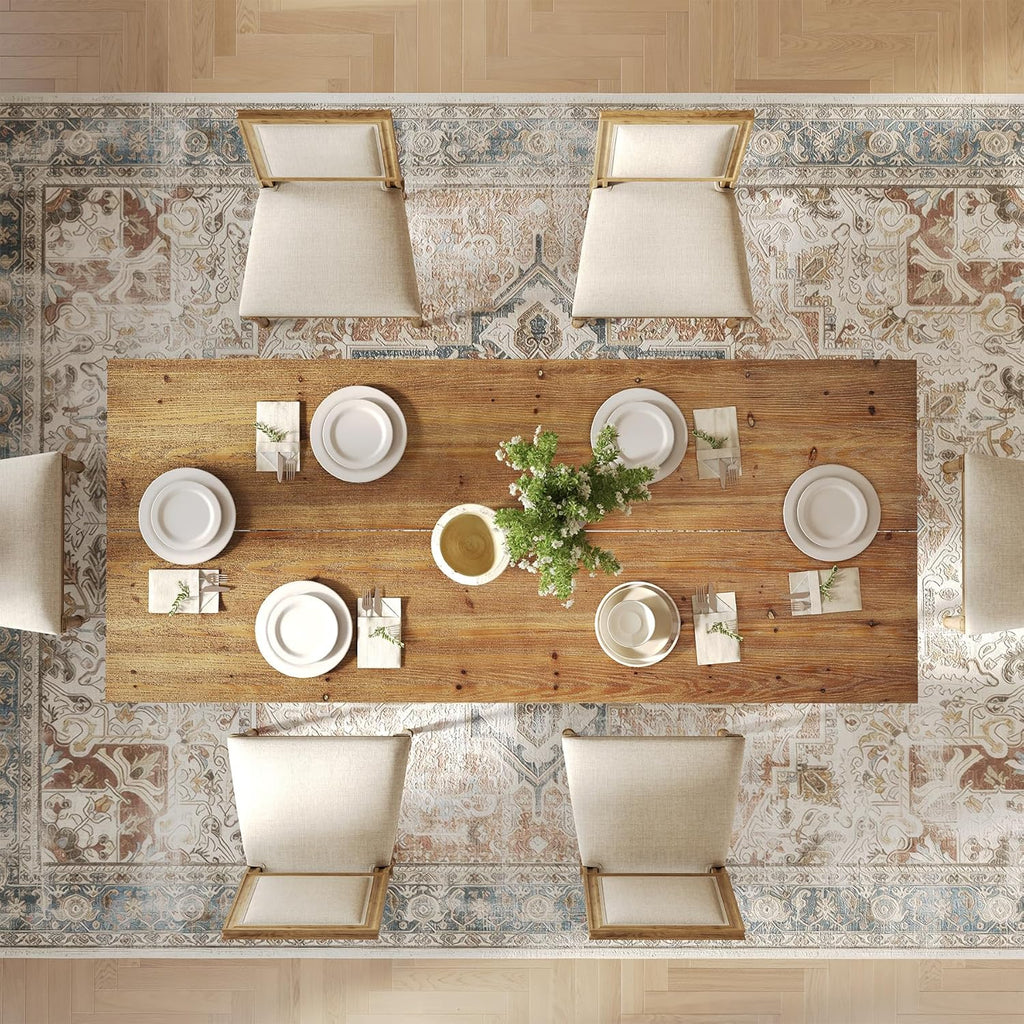 63" Industrial Dining Table for 4-6 People, Solid Wood Rectangular Kitchen Table with Heavy-Duty Metal Legs for Home
